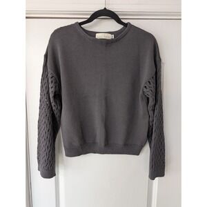 Wol Hide Grey 100% Pima Cotton Pointelle Sleeve Crewneck Sweater minimalist M/L